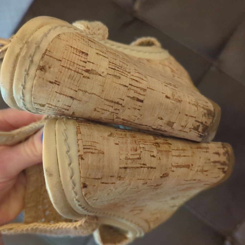 Ivory/Cream Crochet Cork Wedges 9.5 - Picture 6 of 6
